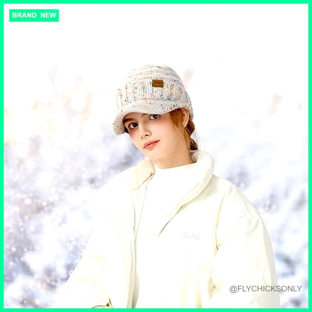 Thick Warm Knit Beanie Hat with Visor for Winter Activities - Picture 7 of 7